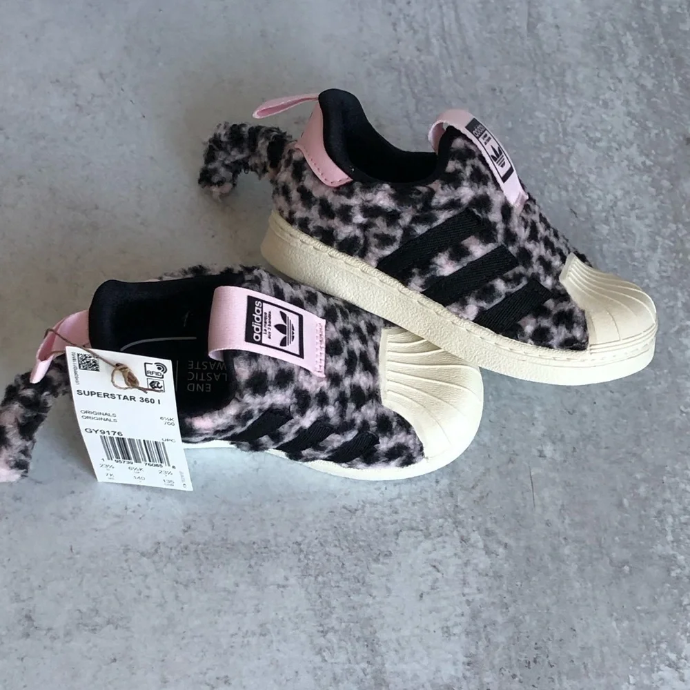 Adidas Originals Superstar 360 Kids Sneakers Fuzzy Leopard Tail Pink Black